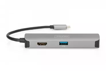 Stacja dokująca USB-C, 5-portów 4K 30Hz HDMI 2x USB3.0 microSD SD/MMC, srebrna