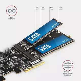 PCES-SA4M2 Kontroler PCIe 2x wewnętrzny port SATA 6G + 2x wewnętrzny port M.2 B-key SATA, SP & LP