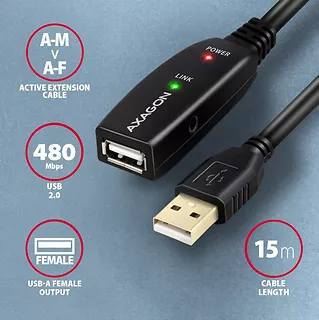 ADR-215 USB 2.0 A-M -> A-F aktywny kabel przedłużacz/wzmacniacz 15m