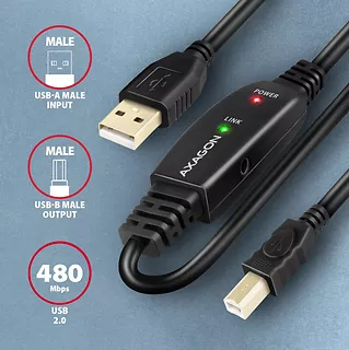 ADR-220B USB 2.0 A-M -> B-M aktywny kabel połączeniowy/wzmacniacz 20m