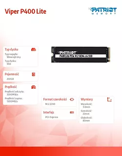 Dysk SSD 250GB Viper P400 Lite 3200/1300MB/s PCIe M.2 Gen 4x4 NVMe1.4