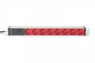 Listwa zasilająca PDU 19 cali Rack, 8x czerwone gniazdo schuko, 2.0m, 1x wtyk C14, 10A Aluminiowa