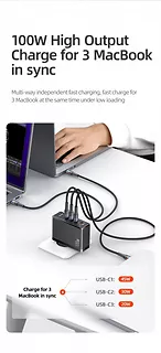 Ładowarka sieciowa GaN 100W PD 3xUSB-C/ USB T50