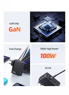 Ładowarka sieciowa GaN 100W PD 3xUSB-C/ USB T50