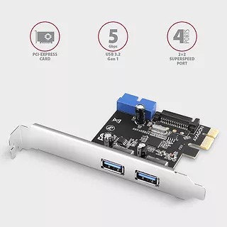 PCEU-232VLS Kontroler PCIe 2+2x port USB 3.2 GEN 1, UASP, SP & LP, 15-pin SATA zasilacz