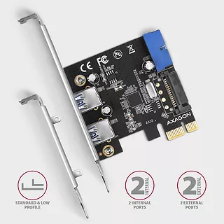 PCEU-232VLS Kontroler PCIe 2+2x port USB 3.2 GEN 1, UASP, SP & LP, 15-pin SATA zasilacz