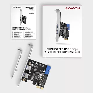 PCEU-232VLS Kontroler PCIe 2+2x port USB 3.2 GEN 1, UASP, SP & LP, 15-pin SATA zasilacz