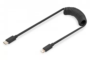 Kabel USB 2.0 spiralny USB C/Lightning, PD 20W, MFI, max. 1m Czarny