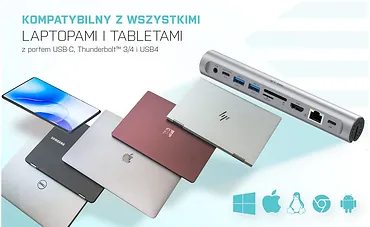 Zestaw stacja dokująca + podstawka Metal Cooling Pad for notebooks (up-to 15.6) with USB-C  Docking Station (Power Delivery 100 W)