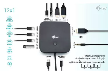 Stacja dokująca USB-C HDMI Dual DP Docking Station Power Delivery 100 W
