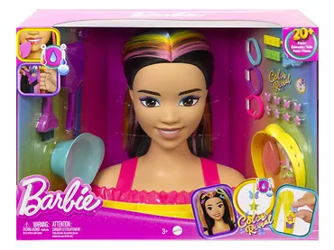 Barbie Głowa Do Stylizacji Neonowa Tęcza Czarne włosy + akcesoria HMD81