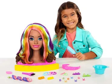 Mattel Barbie Barbie Głowa do stylizacji Neonowa tęcza Brązowe włosy