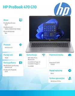 HP Inc. Notebook ProBook  470 G10 i5-1335U/512GB/16GB/W11P/17.3 85D60EA