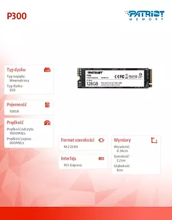 Patriot Dysk SSD P300 128GB M.2 PCIe Gen 3 x4 1600/600