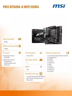 MSI Płyta główna PRO B760M-A WIFI DDR4 s1700 4DDR4 DP/HDMI mATX