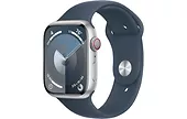 Apple Watch Series 9 GPS + Cellular, 45mm Koperta z aluminium w kolorze srebrnym z paskiem sportowy w kolorze sztormowego błękitu - M/L
