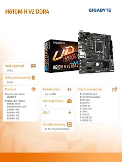 Gigabyte Płyta gł&oacute;wna H610M H V2 DDR4 s1700 2DDR4 HDMI USB mATX