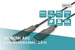 Digitus Kabel hybrydowy AOC HDMI 2.0 Premium High Speed Ethernet 4K60Hz UHD HDMI D/A HDMI D/A M/M z odłączanym wtykiem, 15m, Czarny