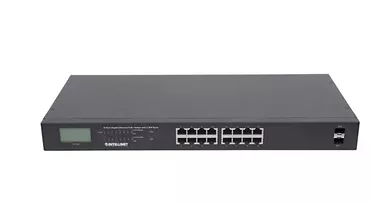 Intellinet Przełącznik Gigabit 16x RJ45, POE+, 2x SFP, LCD, Rack 19