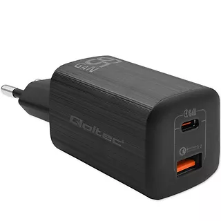 Qoltec Ładowarka sieciowa 65W GaN ULTRA | 5-20V | 2.25-3.25A | 1 x USB  typ C PD | 1 x USB | Czarna