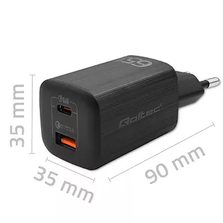 Qoltec Ładowarka sieciowa 65W GaN ULTRA | 5-20V | 2.25-3.25A | 1 x USB  typ C PD | 1 x USB | Czarna