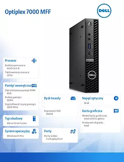 Dell Komputer Optiplex 7000 MFF/Core i5-12500T/8GB/256GB SSD/Integrated/WLAN + BT/Wireless Kb & Mouse/W11Pro/vPro/3Y