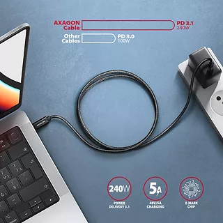 AXAGON BUCM4X-CM10AB Kabel USB-C - USB-C, USB4 Gen 3x2 1m, PD 240W, 8K HD, ALU, oplot Czarny