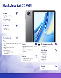 Blackview Tablet TAB 70 WiFi 3/64GB 6580 mAh 10,1 cala szary