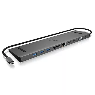 IcyBox Stacja dokująca IB-DK2106-C Type-C z potrójnym wyjściem wideo, 2x High Speed HDMI typu A, 1x interfejs VGA, trzy interfejsy USB 3.0Single