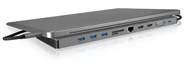 IcyBox Stacja dokująca IB-DK2106-C Type-C z potrójnym wyjściem wideo, 2x High Speed HDMI typu A, 1x interfejs VGA, trzy interfejsy USB 3.0Single