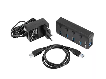 Natec Hub USB 4 porty Mantis 2 USB 3.0 z włącznikiem + zasilacz