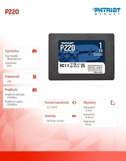 Patriot Dysk SSD 1TB P220 550/500MB/s SATA III 2.5 cala