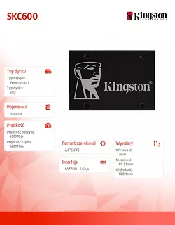 Kingston Dysk SSD KC600 SERIES 2TB SATA3 2.5' 550/520 MB/s