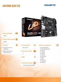 Gigabyte Płyta główna H410M S2H V2 s1200 2DDR4 HDMI/DVI/D-SUB M.2 mATX