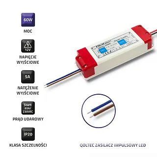 Qoltec Zasilacz impulsowy LED IP20 | 60W | 12V | 5A