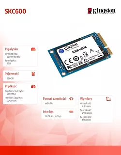 Kingston Dysk SSD SKC600 256GB mSATA 550/500 MB/s