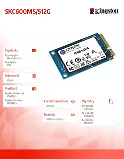 Kingston Dysk SSD SKC600 512GB mSATA 550/520 MB/s