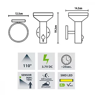 Maclean Kinkiet solarny LED z czujnikiem MCE455 B