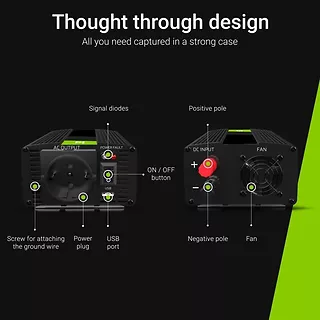 Green Cell Przetwornica Napięcia Inwerter 12V na 230V 1000W/2000W Modyfikowana sinusoida