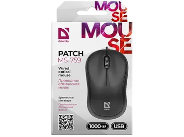 Mysz przewodowa Defender PATCH MS-759 Czarna 1000DPI