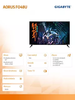 Gigabyte Monitor 48 cali AORUS FO48U 1ms/OLED/HDMI/DP/UHD/120