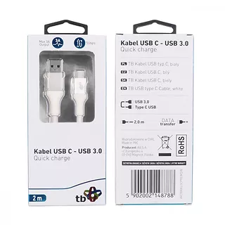 TB Kabel USB 3.0 - USB C 2m PREMIUM 3A biały TPE