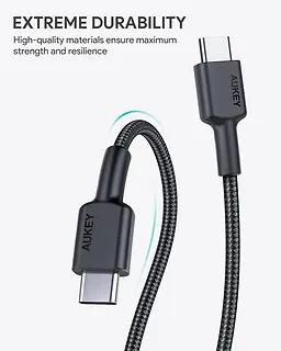 AUKEY CB-CD37 zestaw 4 szt. nylonowych kabli Quick Charge USB C -USB C | 0.3m 1m 2m 3m | 4 szt. | 5 Gbps | 3A | 60W PD | 20V