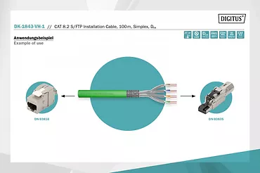 Digitus Kabel teleinformatyczny instalacyjny kat.8.2, S/FTP, Dca, AWG 22/1, LSOH, 100m, Zielony