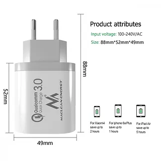 Maclean Ładowarka sieciowa QC 3xUSB MCE479W