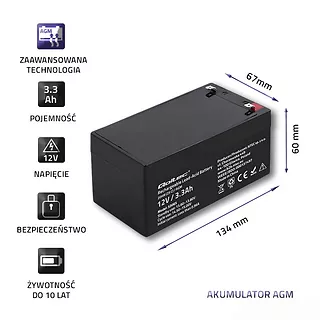 Qoltec Akumulator AGM | 12V | 3.3Ah | max. 49.5A