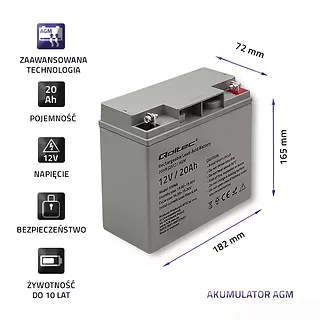 Qoltec Akumulator AGM | 12V | 20Ah | max. 300A