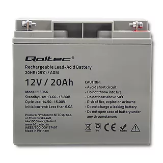 Qoltec Akumulator AGM | 12V | 20Ah | max. 300A