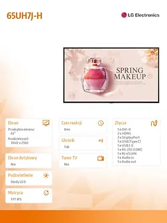 LG Electronics Monitor wielkoformatowy  65UH7J-H 65 cali UHD IPS 700cd/m2 24/7
