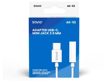 Adapter audio USB-C - Jack 3,5mm SAVIO AK-52  biały (samsung)